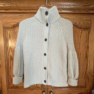 Loft Women's Medium 100% Cotton Tan/Ecru/Beige Cardigan Sweater
